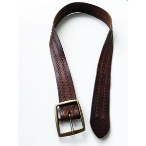 Vintage Western Design Brown embroidered Leather Belt 35"
